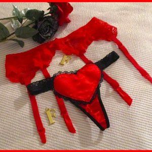 SIMONE RED LACE SATIN GARTER